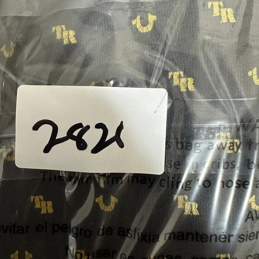 True Religion Monogram AOP Pullover Hoodie Black Gold Horseshoe Logo Y2K X-Large
